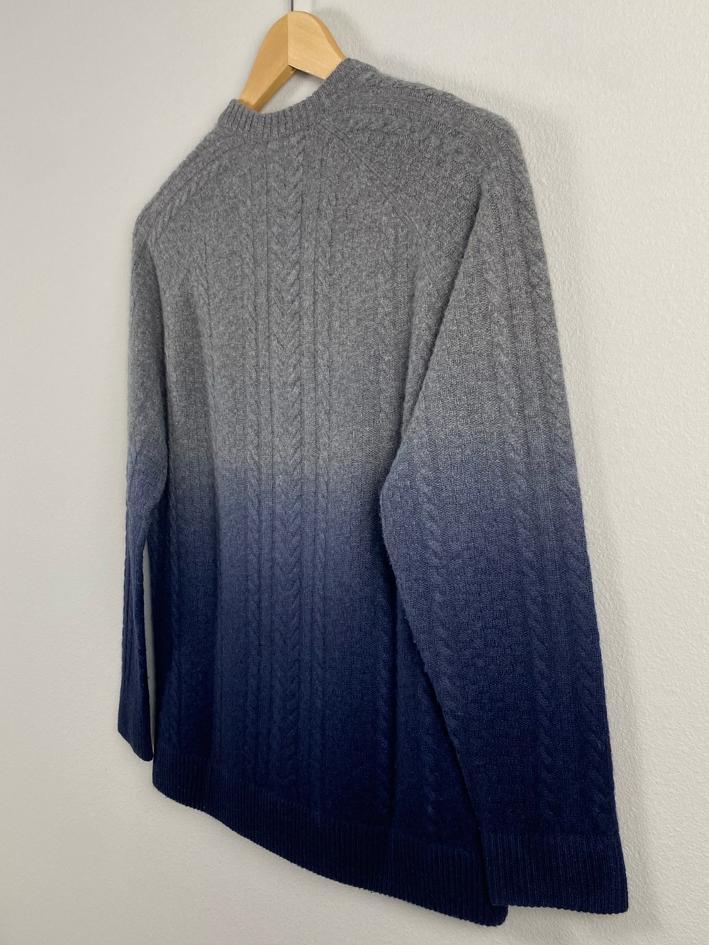 Raffi Cashmere Ombré/Gradient Multi Cable Knit Long Sleeve Crewneck Sweater - Picture 8 of 16